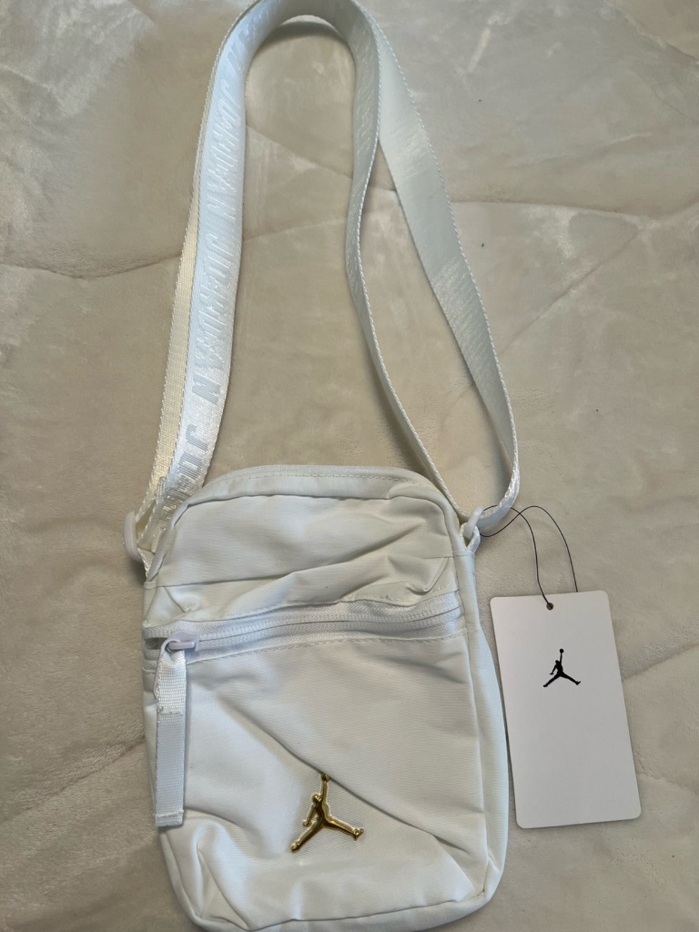 Jordan White Crossbody Pouch with Gold Jumpman